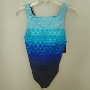 Shapesolver Sport 8high-neck Tummy Control one piece swimsuit Blue ombre